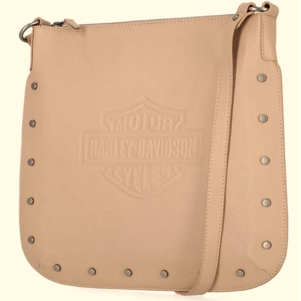 Harley-Davidson Women's Flat Studded Bar & Shield Crossbody Bag Tan NWT MSRP$168